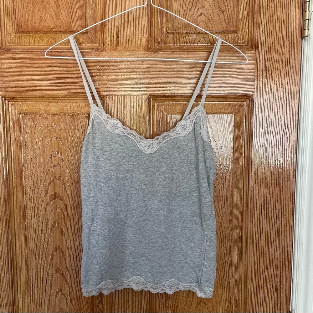 Y2K Heather Grey Lace Trim Women's Top